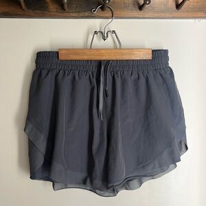Mid Rise Drawstring Crossover Mesh 2-in-1 Flowy Gray Running Shorts 3''